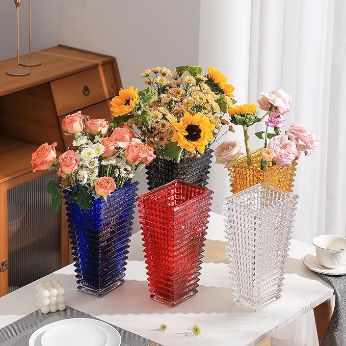 MCMCNCUIU Crystal Glass Vase, Large Crystal Vases for Flowers, Large Flower Vase, Clear Modern Vases for Living Room, Bedroom, Kitchen, Dining Table, Mantle, Wedding, 11 Inches