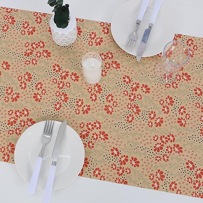 Aimyoo Kraft Floral Wrapping Paper Roll, All Occasion Vintage Red Flower Gift Wrap for Wedding Birthday Bridal Shower, 17 inch x 10 ft