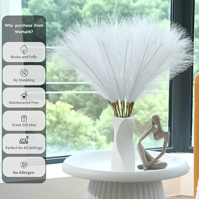 30pcs White Pampas Grass - 24 Inch Faux Pampas Grass Decor, Artificial Tall Pampas Grass for Wedding Flower Arrangement, Party Decorations, Christmas and Home Decor (White)