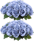 52pcs Dusty Blue Roses Artificial Flowers Fake Flowers Silk Roses with Stems for DIY Wedding Bouquets Bridal Shower Centerpieces Arrangements Party Decorations