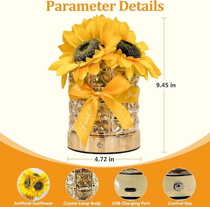 Sunflower Gifts for Women, Rechargeable Touch Table Lamp, 3 Color Infinitely Dimming Sunflowers Night Light, Flower Lamp for Bedroom Bar Home Decor, Christmas Birthday Gifts for Women Mom (Sunflower)