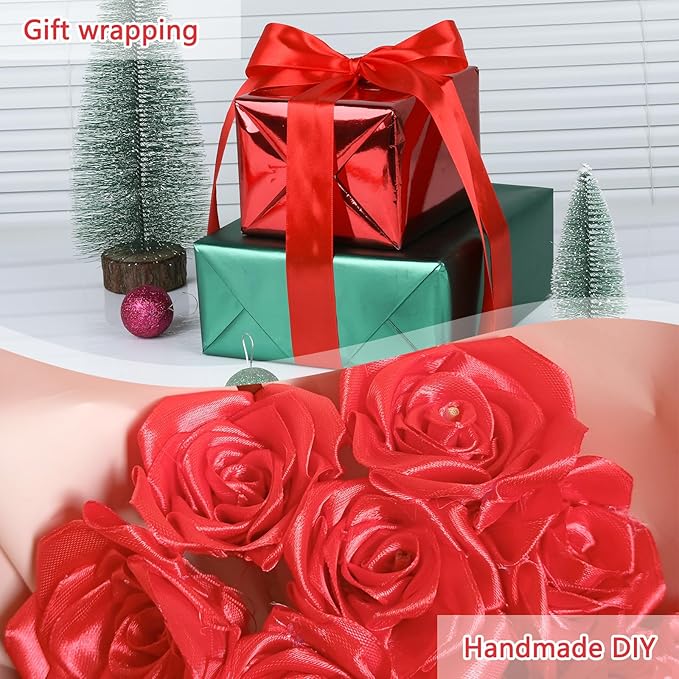 NESCCI 100 Yards Ribbon,1-1/2 Inch Red Satin Ribbon,Single Face Satin Ribbons,Perfect for Gift Wrapping,Wedding Decoration,Handmade Bows, Wrapping Bouquet and More