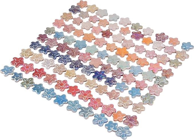2.5 lb Irregular & Flower Ceramic Mosaic Tiles for Crafts - (800g Small Irregular Tiles + 330g Flower Mosaic Pieces), Mix Shapes & Colors Ceramic Mosaics for DIY Projects & Home Decor