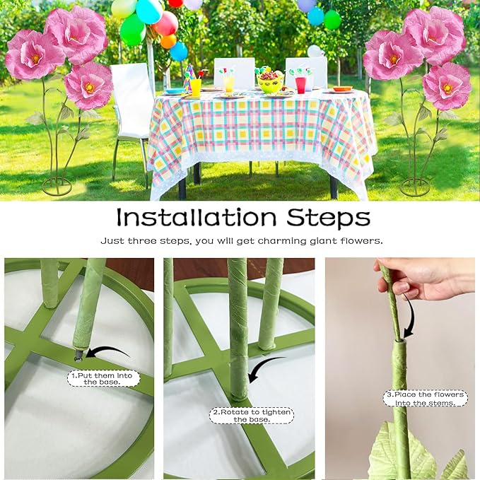 Giant Flowers Paper Flower Decoration, Large Artificial Floral Decor with Standing Base Wedding Birthday Home Party Banquet Mother's Day Backdrop Photography Props Shop Window Display, Dark Pink