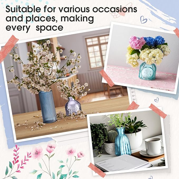Yaomiao 30 Pcs Vases Bulk Colored Flower Glass Christmas Vases Bud Vintage Colored Glass Bottles Colorful Rustic Embossed for Home Wedding Table Decorations Gifts(Blue Series)