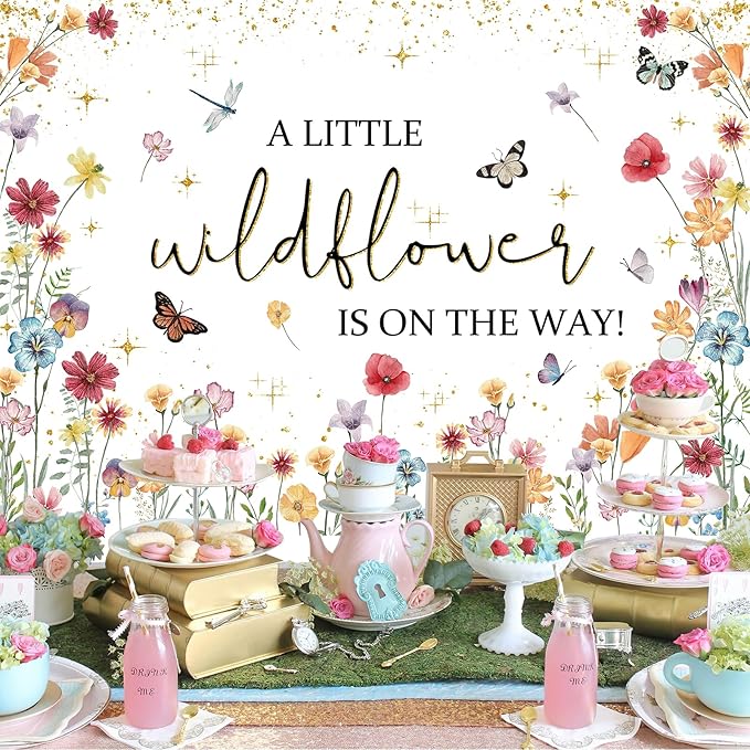 Avezano Wildflower Baby Shower Decorations A Little Wildflower is On The Way Baby Shower Backdrop Floral Theme Baby Girls' New Born Photoshoot Background Banner (8x6ft(96x72in))