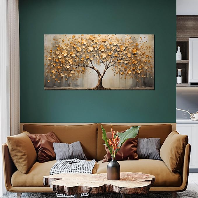 Gold Tree Pictures Wall Art for Living Room - Abstract Canvas Wall Art for Office - Modern Bedroom Wall Decor Above Bed Size 24" x 48"