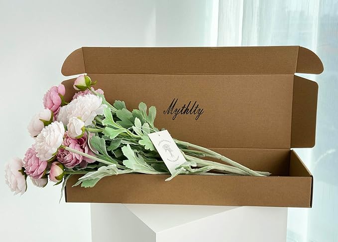 7 pcs Peony Artificial Flowers with Stems, Faux Ice and Opal Pink Ranunculus Mixed, Silk Flowers Arrangement for Home Office Farmhouse Indoor Decor, Kitchen Dining Table Centerpiece Decor