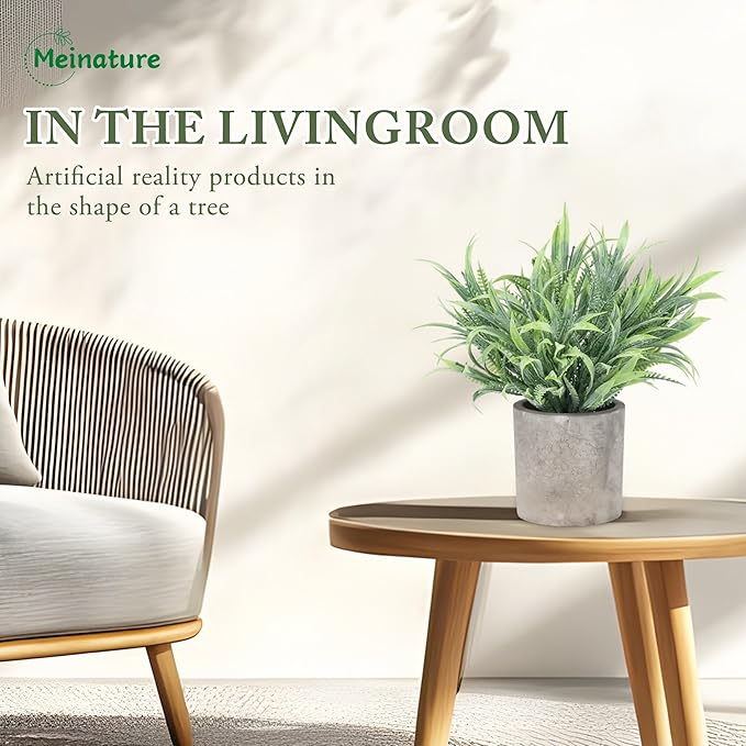 2 Pack Mini Potted Fake Plant, Artificial Plants Indoor, Artificial Frost-Hung,Eco-Friendly Gray Pot, No Need for Maintenance，Ideal Decor for Home and Office (2, Spring Grass + Wild Fern)