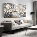 White Flower Art for Walls In Living Room - Office Wall Decor for Women - Wooden Framed Wall Art for Bedroom Size 29" x 59"