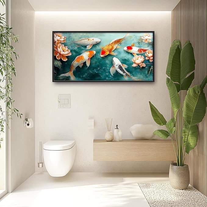 Carp Fish Large Wall Art Framed Japanese Wall Decor for Living Room Asian Fish Pictures Oversized Canvas Print Painting Modern Extra Large Framed Artwork for Bedroom Office Home Decor 60"x30"