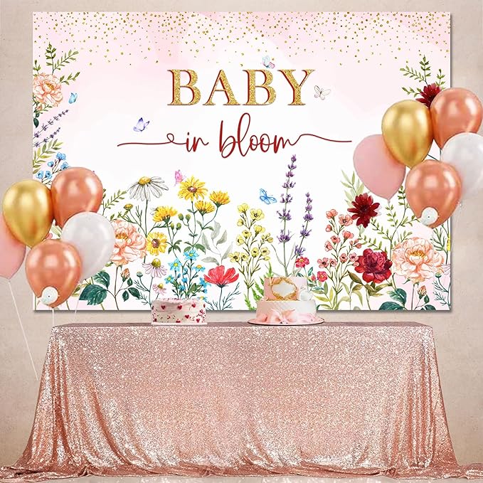 Wildflower Baby in Bloom Baby Shower Backdrop Party Decorations for Girl,Watercolor Pink Floral Wild Flowers Theme Baby in Bloom Baby Shower Banner Backdrops Background Photo Booth Props 7x5ft