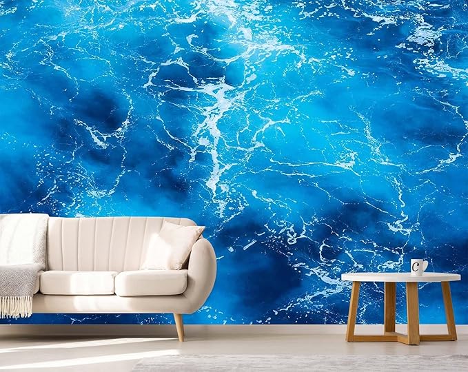 Ocean Wallpaper Nature Seascape with Blue SeaWater Wall Mural for Bedroom Living Room(Not Self-Adhesive)