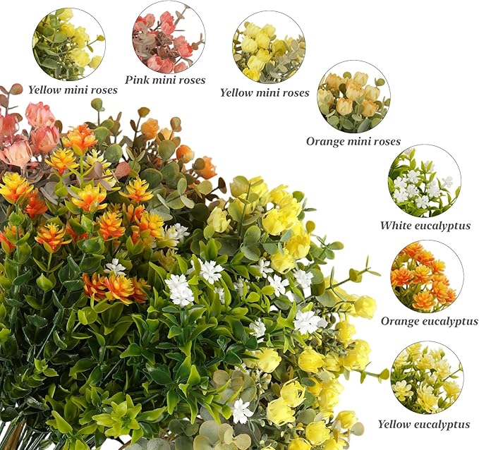ilauke 7 Bundle Artificial Outdoor Flowers UV Resistant, Realistic Faux Roses in Multicolor for Garden Porch Decoration, All Season Fake Plants Bouquet