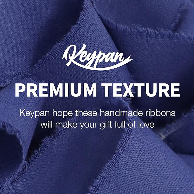 Navy Blue White Ribbon 1-1/2 x 15 Yards Handmade Cotton Frayed Fringe Fabric Ribbons for Crafts Flower Bouquets Wedding Baby Shower Home DIY Decor