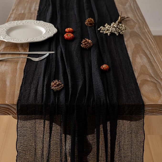 Black Table Runner Cheesecloth Gauze Rustic Premium Cotton Cheese Cloth Table Decor 120 Inch 10 FT for Wedding Bridal Baby Shower Long Sheer Boho Home Decorations
