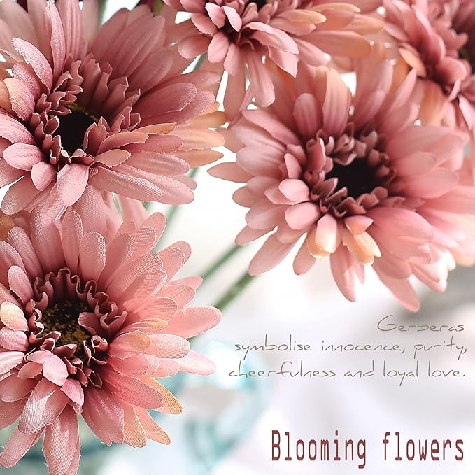 12pcs Artificial Gerbera Daisies,22 Inch Long Stem Silk Daisy Flowers,Realistic Artificial Flower Mums for Home Décor Centerpiece Wreath Supplies Wedding Bouquet,Champagne