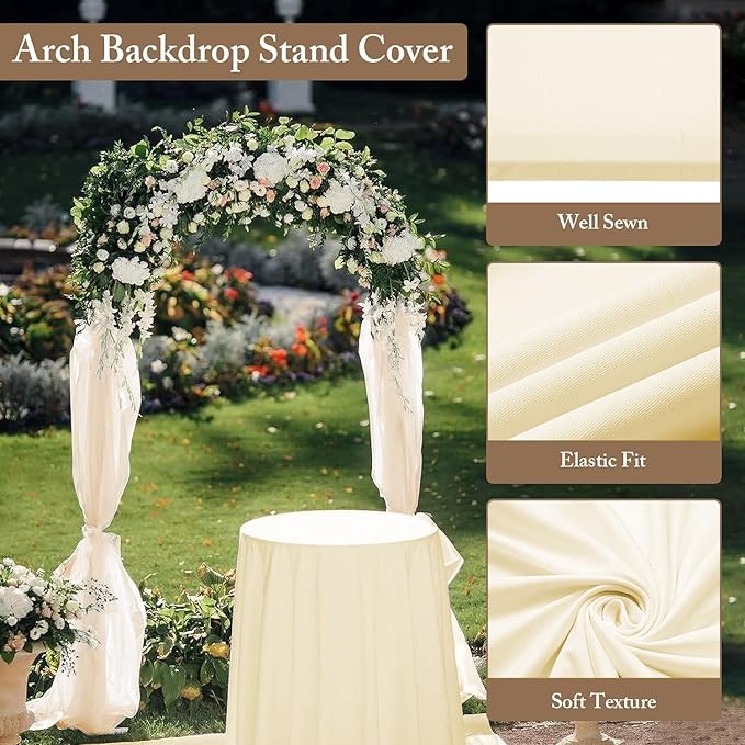 2 Metal Arch Backdrop Stand and 2 Cover Set, Sturdy 7.2FT, 6FT Party Backdrop Set, Wedding Arch Frame and Cover Set for Birthday, Baby Shower,Christmas, Anniversary(Beige)