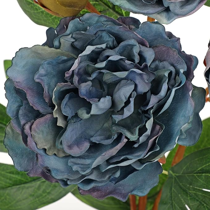 Briful 3 Pack Artificial Peony Flower 27.5" Tall Blue Silk Peonies Floral Stems Real Touch Faux Peony Flower for Wedding Bouquets Home Floral Arrangements Table Centerpieces DIY Décor