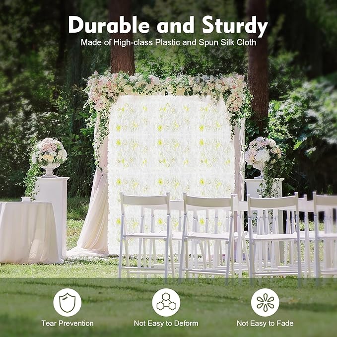 12PCS Flower Wall Panel Set, Artificial Wall Flower Backdrop,Artificial Flower Wall Mat Silk Rose Flower Panels,Hydrangea Rose Floral Panel for Party Wedding