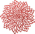 Snowkingdom 12 Pack Red Placemats Metallic Shiny Pressed Vinyl Dining Mats Round Leaf Floral Table Decoration for Halloween Mother's Day Christmas Valentine's Day Weddings Holiday Celebrations