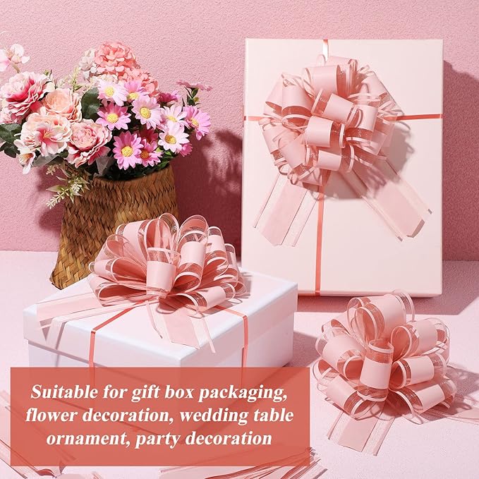 WILLBOND 20 Pieces 6 Inch Pull Bows Gift Wrapping Ribbon Pull Bows for Christmas Wedding Baskets Valentine Multicolor Wrap Accessory for Gift Present Holiday Decor(Gouache Pink)