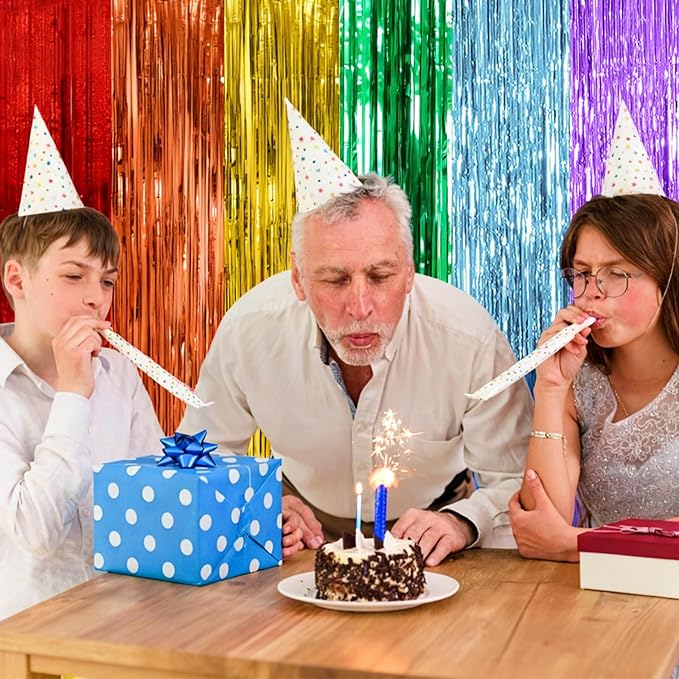 10 Pack Rainbow Party Backdrop Streamers Decorations Colorful Foil Fringe Curtains Metallic Tinsel Backdrop for Birthday First Day of School Engagement Baby Shower Christmas Holiday Party Decor