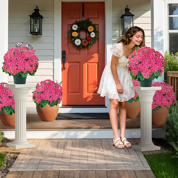 Artificial Handmade Geraniums with Flowers Scent 2 Pots Pink White Purple Lavender Lifelike Faux Geraniums Bushes Fake Flowers for Wedding Party Home Office Indoor Outdoor Plants Decor