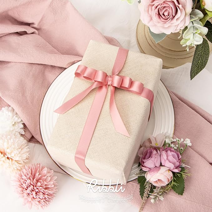 Ribbli Rose Gold Satin Ribbon Double Faced Satin 1/2 inch x Continuous 50 Yards-Rose Gold Ribbon for Gift Wrapping Crafts Wedding Decoration Bows Bouquet Floral Arrangement
