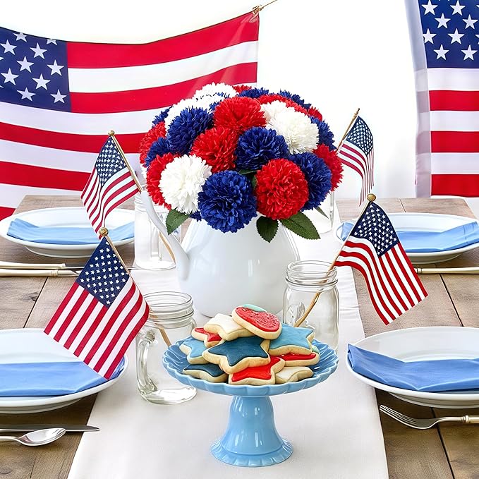 SITUMEIZI 12 Pcs Artificial Chrysanthemums Flowers Ball Flower Fake Mums Silk for Wedding Home Kitchen Decoration Floral Arrangement(Red,Blue,White)