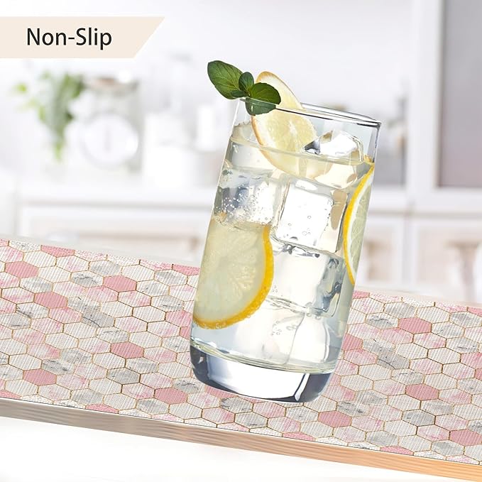Placemats,Pink Grey White Hexagonal Marble Placemats 12x18 Inch Waterproof Non-Slip Washable Table Mats for Kitchen Dining Party Table Decor,Set of 6