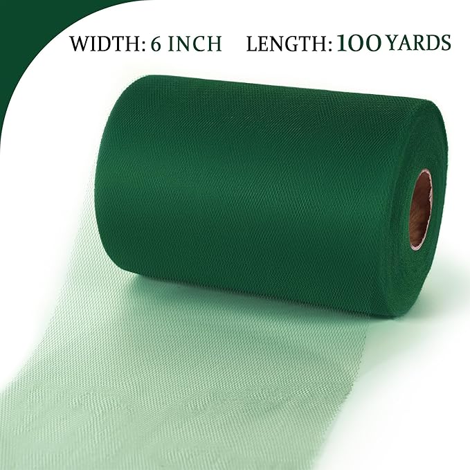 Forest Green Tulle Mesh Ribbon 6 Inch x 100 Yards(300ft) Netting Spool Fabric Ribbon Ideal for Tutu Skirt Art Gift Wrapping Flower Bouquet Crafts Weddings Floral Arrangements