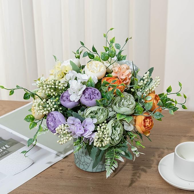 KAOYOO 2 PCS Artificial Peony Bouquet Short Stem for DIY Wedding Decoration Bridal Bouquet Home Decorations(Green 2-PCS)