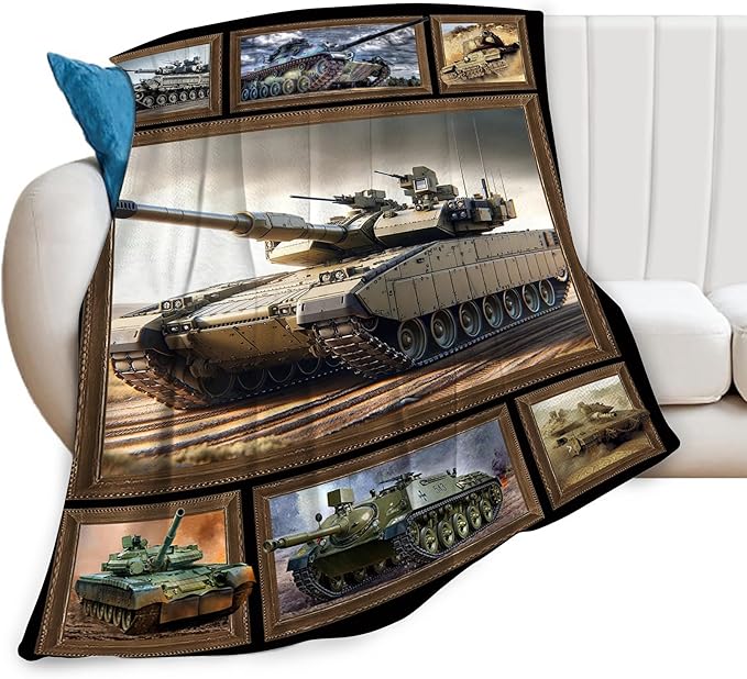 Tank Throw Blanket - Military Gifts for Fans, Soft Warm Cozy Fleece for Boys, Men, Girls, Women, Kids, Adults - Sofa, Couch, Bed Cover 50"x40"