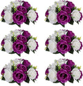 NUPTIO Flower Centerpieces for Wedding Tables: 6 Pcs Purple & White Artificial Flower Ball Arrangement for Christmas Thanksgiving Party - Fake Floral Rose for Bridal Shower Decor