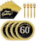 72 Pcs 60th Birthday Paper Plates and Napkins Party Supplies, Back Gold 60th Birthday Party Plates and Napkins Tableware Set for Men Women Cheers to 60 Years Decorations Serves 24