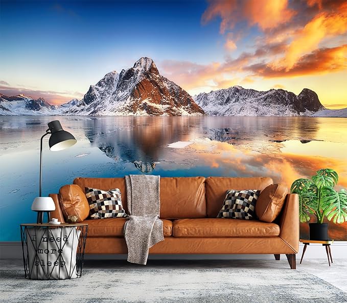 Cliouar-Beautiful Sunrise in Norway - lofotens Mural Wallpaper Peel and Stick 137" x 102"