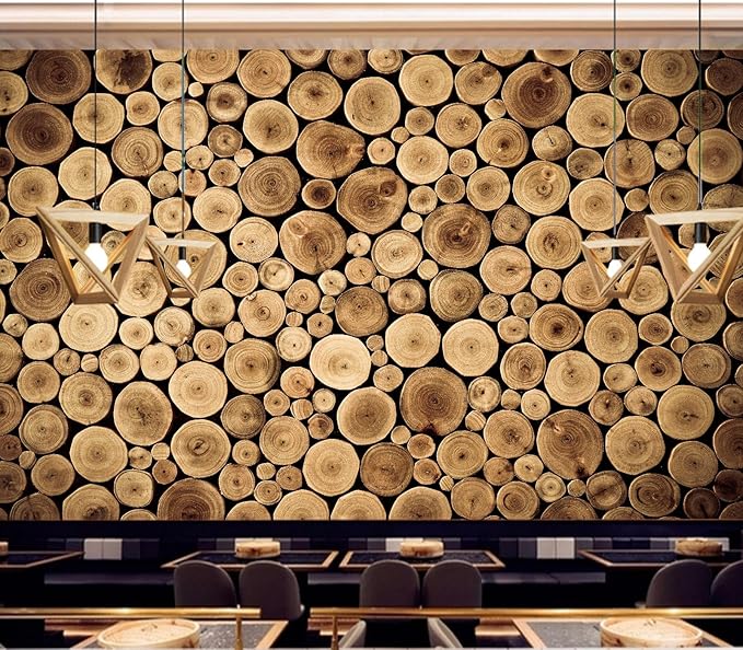 Eierme-Round Teak Wood Stump Background Mural Wallpaper Peel and Stick 160" x 114"