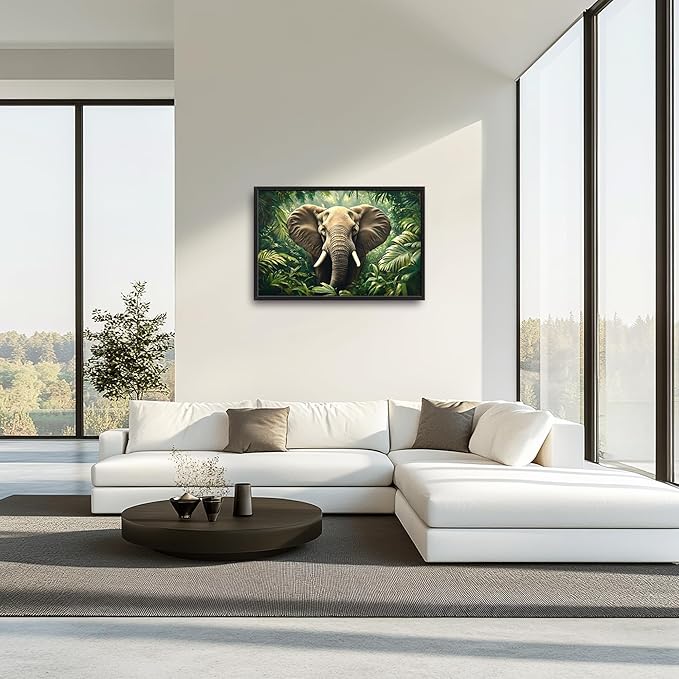 Elephant Large Wall Art Framed Wall Decor for Living Room Rustic Tropical Jungle Pictures Oversized Canvas Print Painting Modern Extra Large Framed Artwork for Bedroom Office 36"x24"