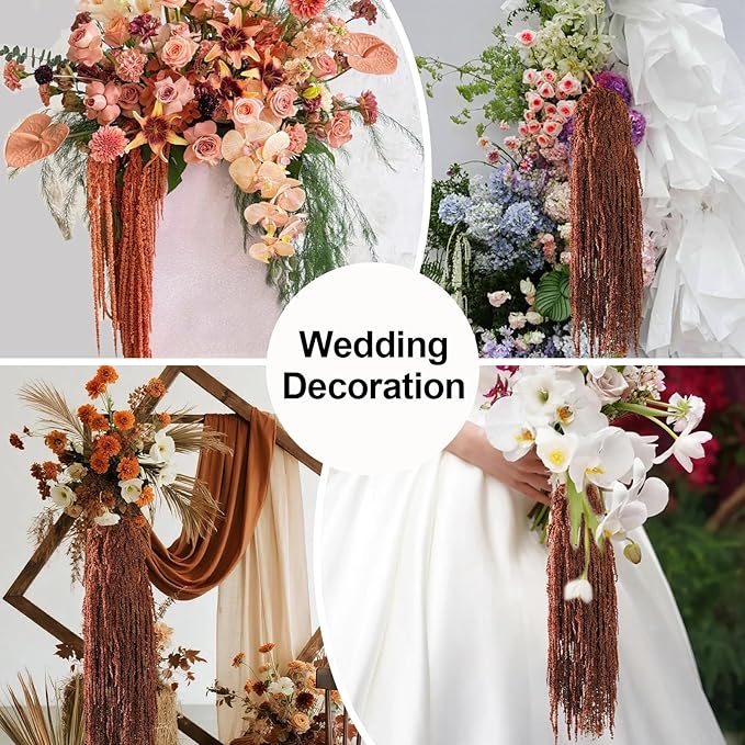 5Pcs Dried Amaranthus Hanging Flowers, 23" Brown Preserved Natural Wisteria for Wedding Arch, Fall Thanksgiving, Table Centerpiece, Wall Hanging Lover Tears, Floral Arrangement, Farmhouse Decor
