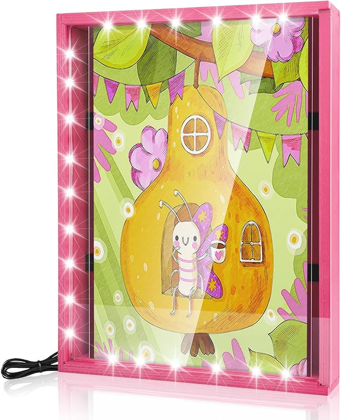 Shadow Box with LED Light for Dried Flowers, Changeable Picture Display & Storage, Frame Wall-mounted & Tabletop Art Display Shadow Box Frame (Light Red)