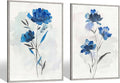 Flower Canvas Framed Wall Art: 2 Pieces Navy Blue Floral Prints Artwork Vintage Wildflower Bouquet Botanical Abstract Picture Painting for Living Room Bathroom Home Office