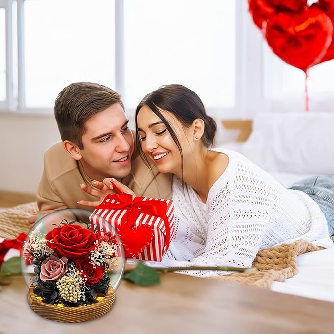 MOKOQI Birthday Gifts for Women Forever Flowers in Glass Dome, Fresh Flowers for Delivery Prime Forever Rose Gift for her Mom Wife Grandma on Christmas Birthday Anniversary