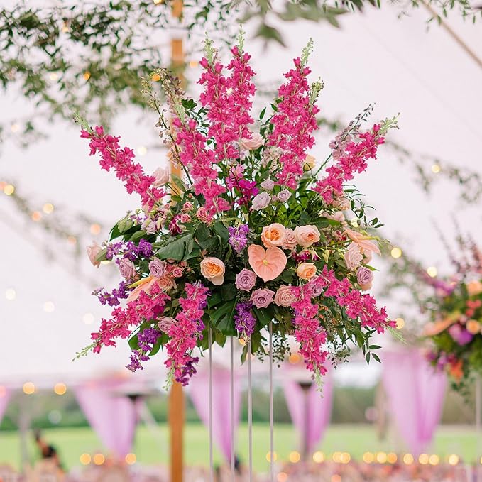 8PCS Artificial Delphinium Flowers 33.5'' Rose Red Silk Flowers Faux Delphinium Long Stem Hyacinth Artificial Flowers for Tall Vase Home Wedding Table Decor(Rose Red)