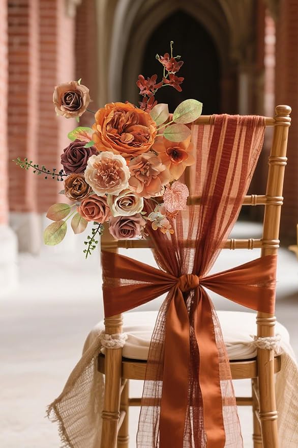 Burnt Orange Artificial Flowers Set - Fake Roses, Peonies, Silk Flowers with Stems for DIY Wedding Bouquets,Floral Arrangement,Table Centerpieces,Baby Shower, Home Decor