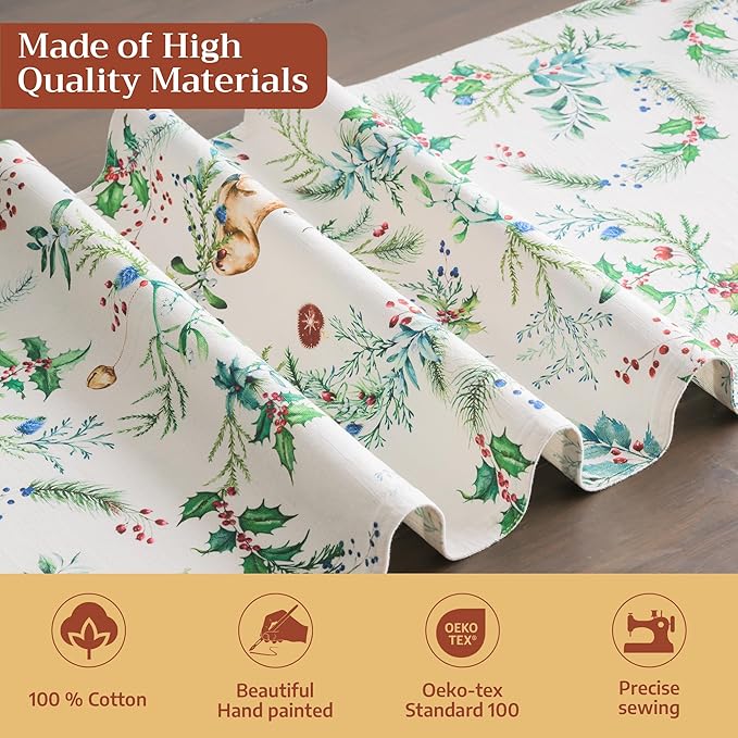 Maison d' Hermine Table Runner 100% Cotton Single Layer Table Runners 108 inches Long for Thanksgiving Christmas Decorations Home Kitchen Dining Party Wedding (Holly Time, 14.5" x 108")