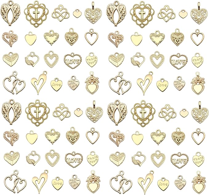 WOCRAFT 60pcs KC Gold Heart Valentine's Day Wedding Charms Bracelet Charms for Jewelry Making Sets DIY Necklace Bracelet Keychain Crafting Charms Kit Craft Supplies (SN920)