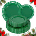 COLOSUS 60Pcs Green Christmas Plastic Plates, Fancy Green Scallop Plates, Heavy Duty Lace Hollowed Out Plate include 30 Dinner plate 10” and 30 Salad/Dessert plate 7.5”for Christmas