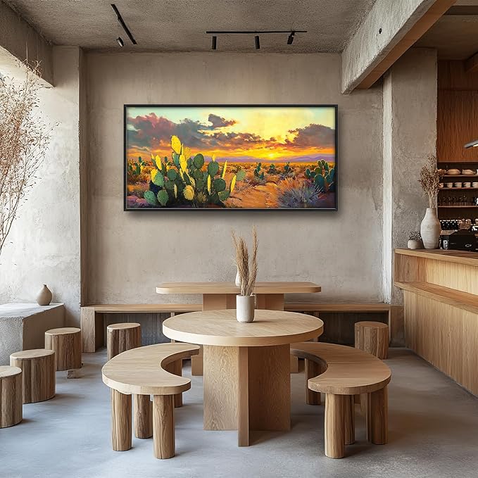 Western Cactus Large Wall Art Southwest Desert Sunset Pictures Wall Decor Arizona Landscape Canvas Painting Prints Framed Modern Artwork Home Decorations for Bedroom Living Room Office 60"x30"