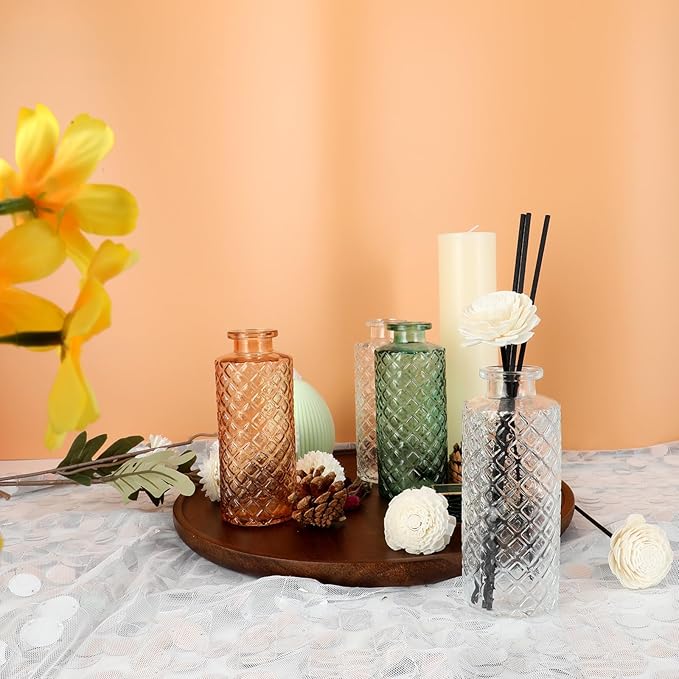 Glass Flower Vase, Aromatherapy Bottle, Small Vase, 6 Sets, Simple, White Transparent, for Birthday, Anniversary, Wedding, Home Decoration